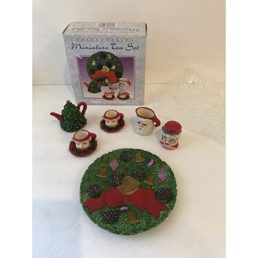 Vintage Chadwick Miller Christmas Miniature Tea Set - Santa - Elf Holiday Decor